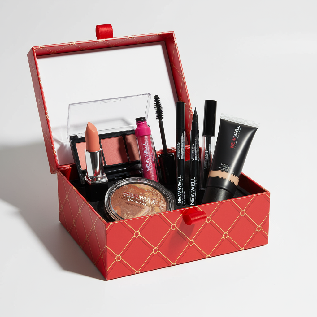 Übersicht verschiedener Kosmetikprodukte wie Creme, Make-up und Shampoo