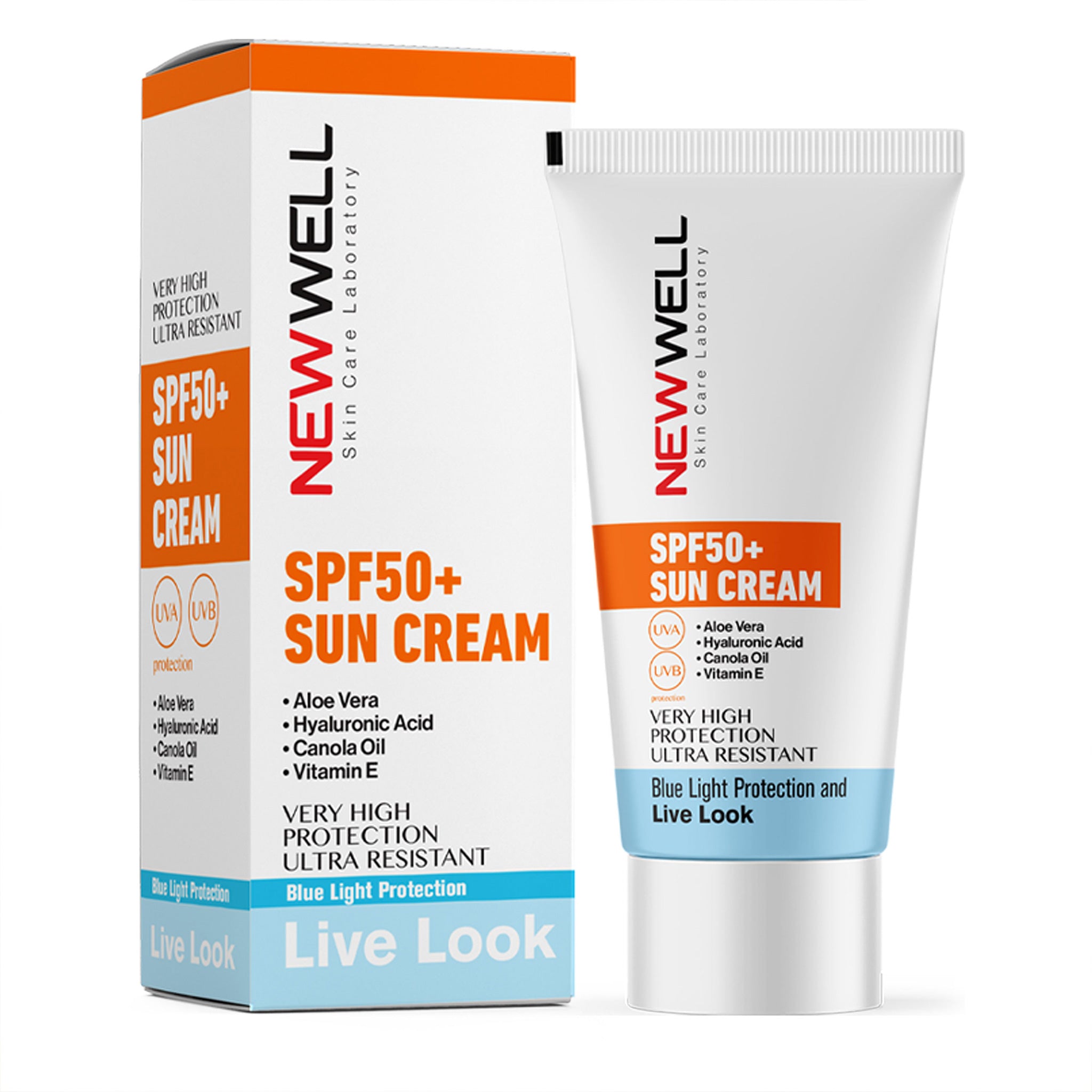 NEW WELL Crème Solaire Facteur de Protection Élevé SPF 50+ (Aloe Vera)
