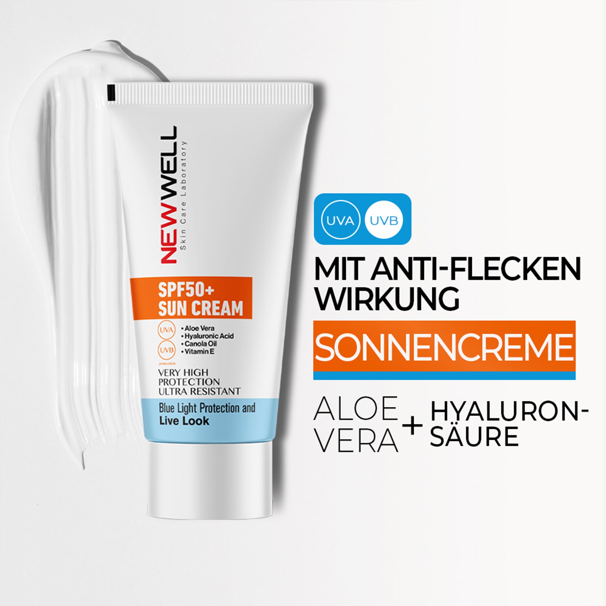 NEW WELL Crème Solaire Facteur de Protection Élevé SPF 50+ (Aloe Vera)